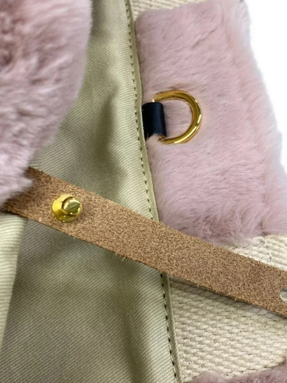 MARNI SHMP0077U6 Pink Cream Fake Fur Canvas Tote Bag